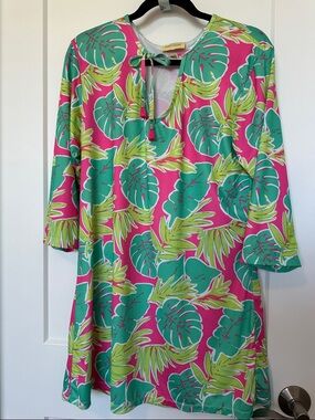 Pink Tropical Leaf Swim Coverup